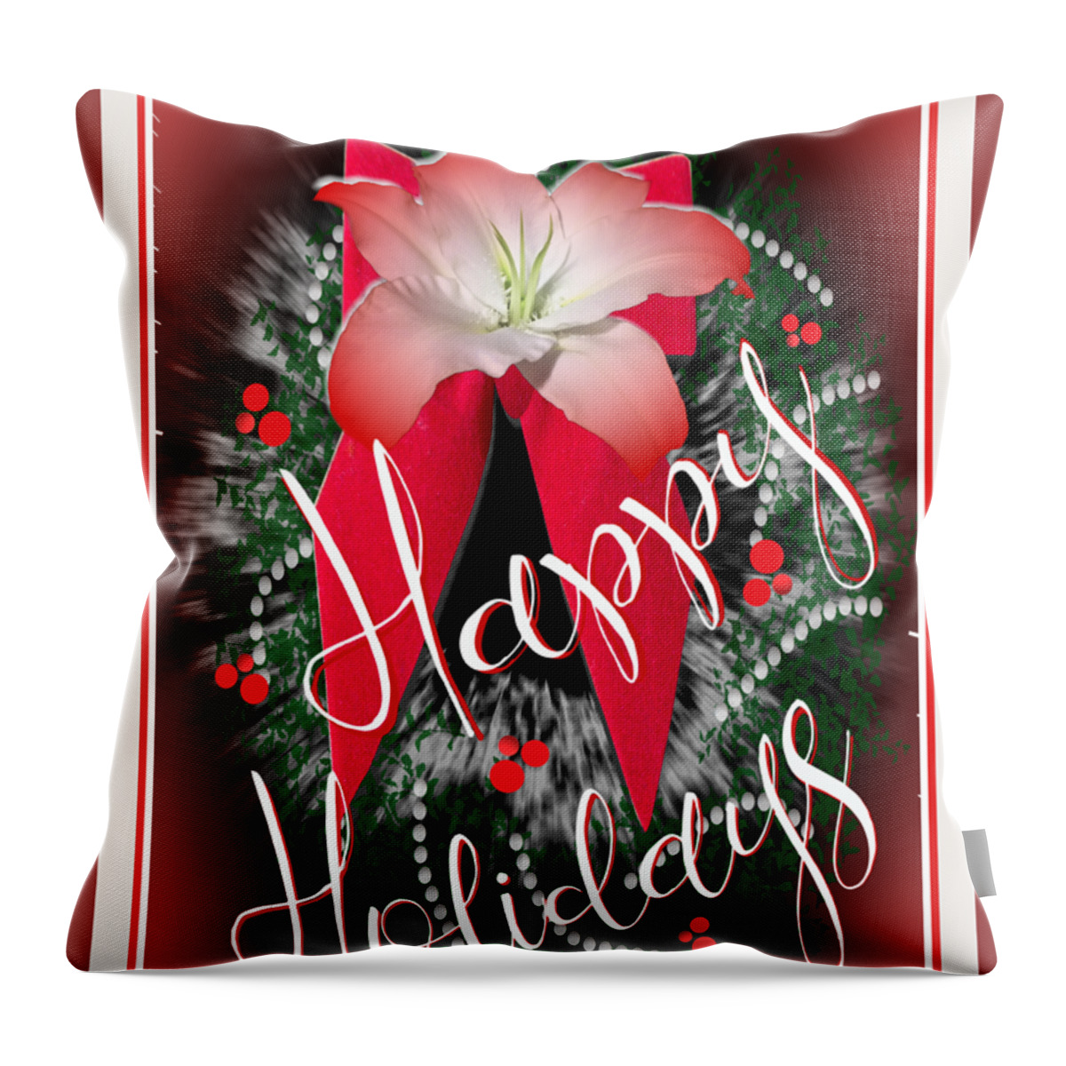 Holiday Throw Pillow featuring the digital art Happy Holidays Card by Delynn Addams