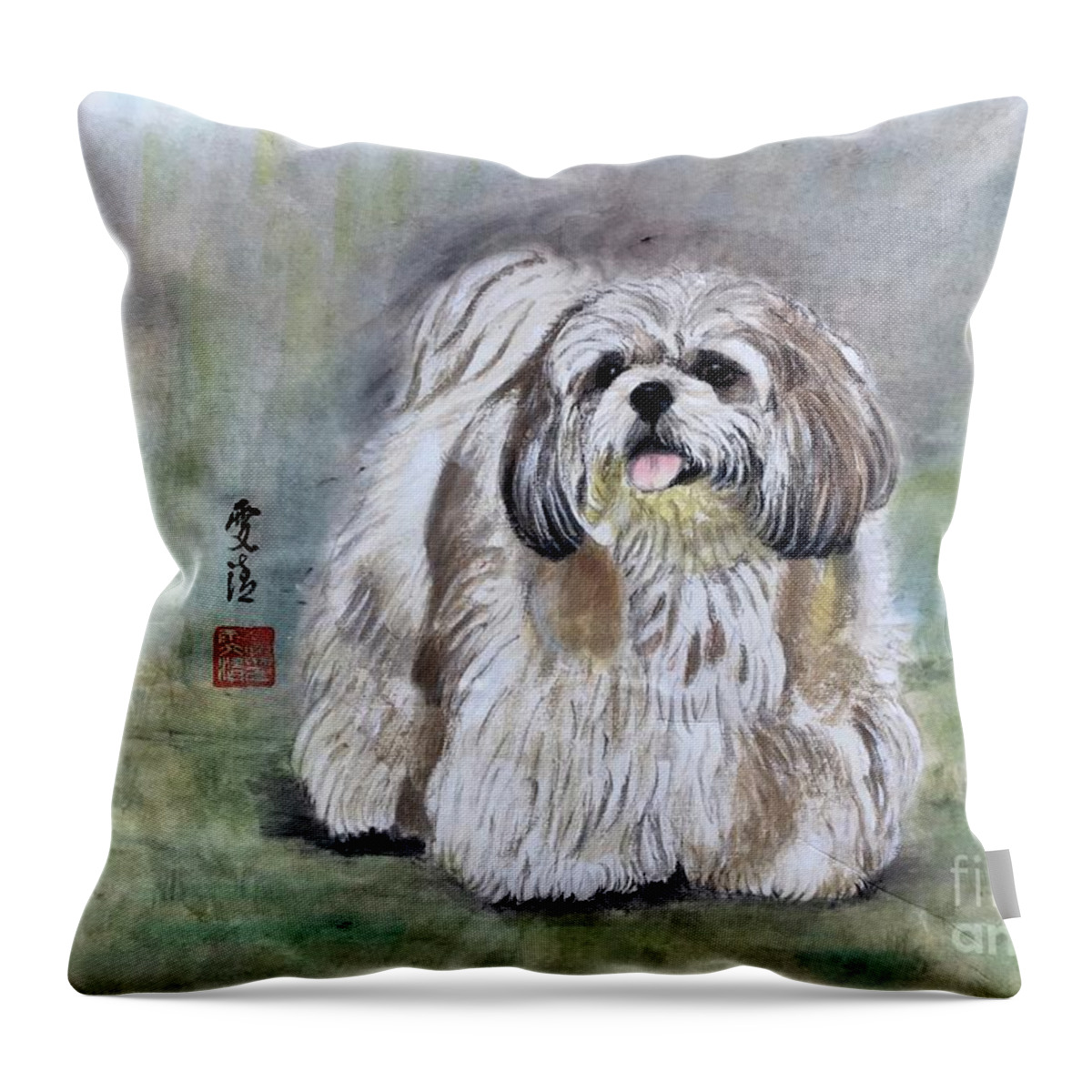 Puppy Throw Pillow featuring the painting Happy Little Puppy by Carmen Lam