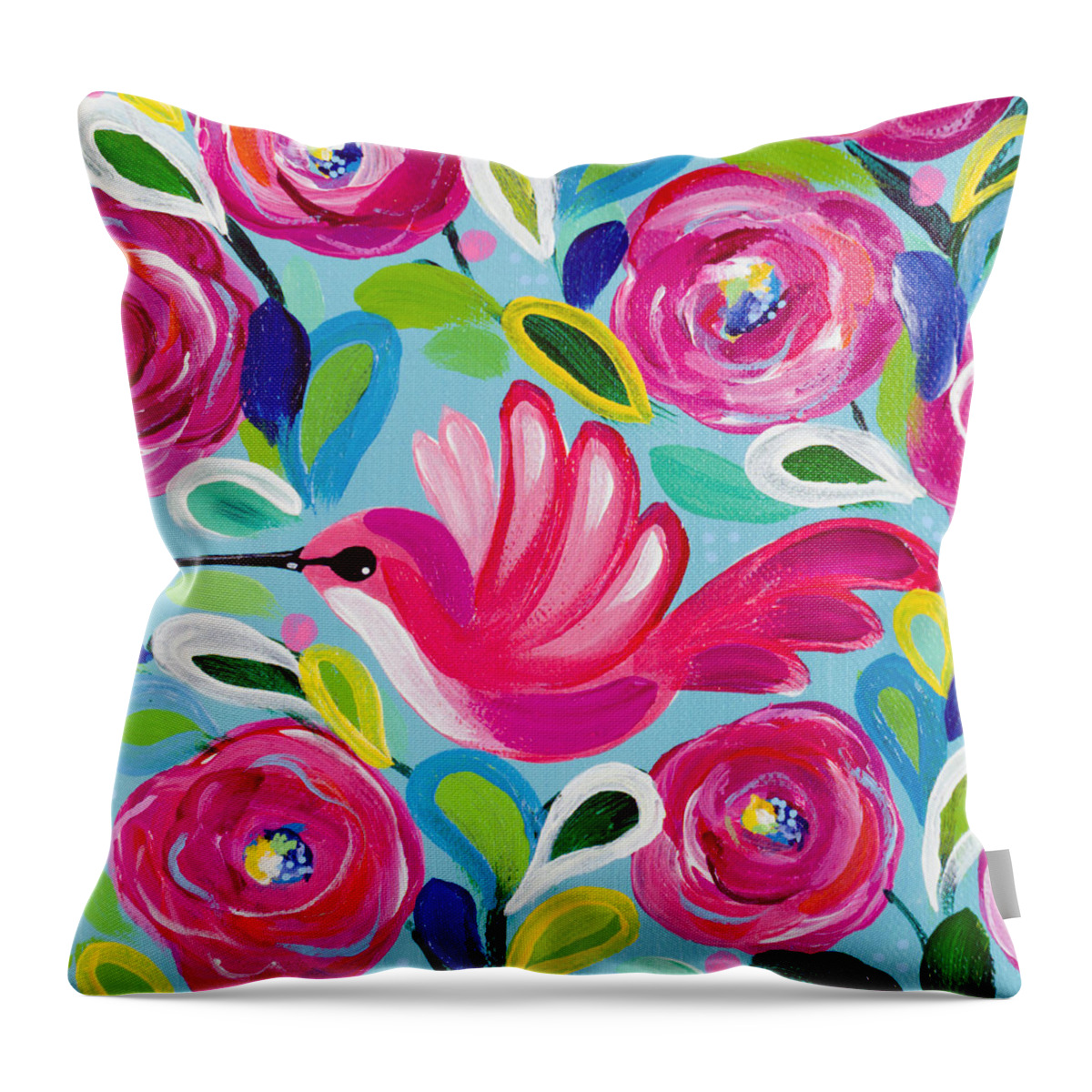 Hummingbird Throw Pillow featuring the painting Happy Place by Beth Ann Scott