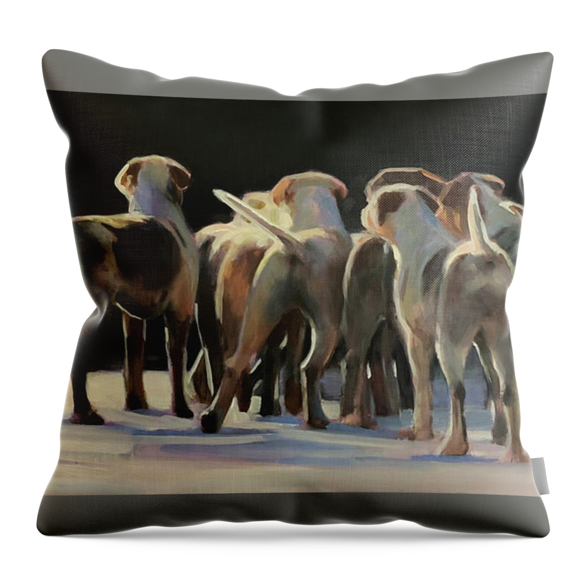 Hounds Throw Pillow featuring the painting Happy Tails Waggin Train by Susan Bradbury