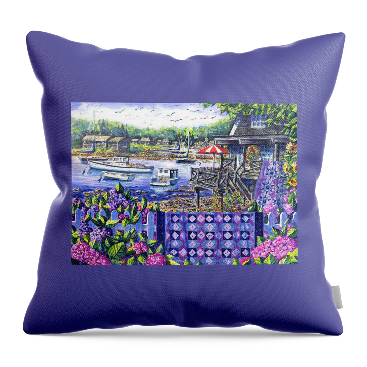 Harbor Throw Pillow featuring the painting Harbor View by Diane Phalen
