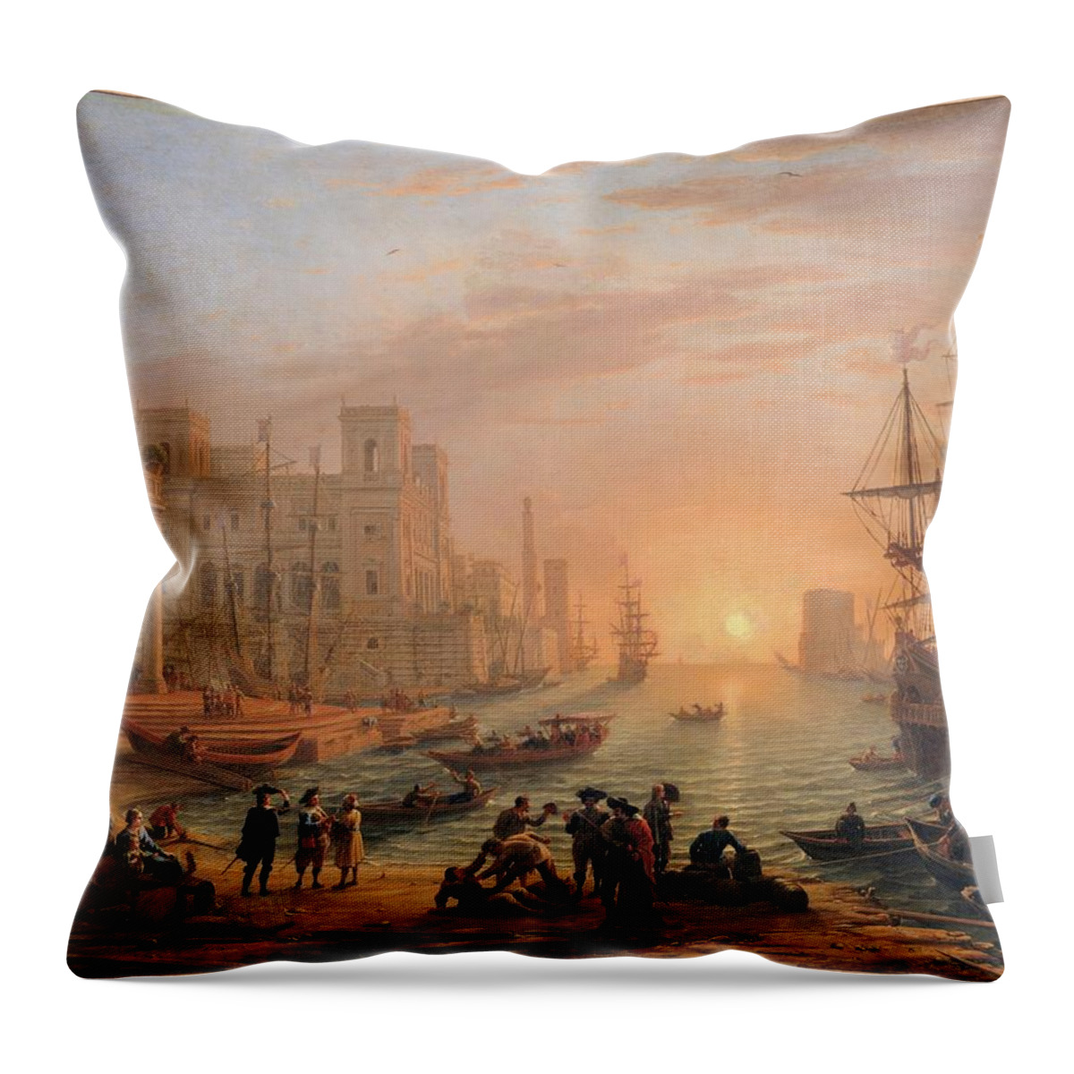 Italy Throw Pillow featuring the painting Harbour Scene at Sunset by MotionAge Designs