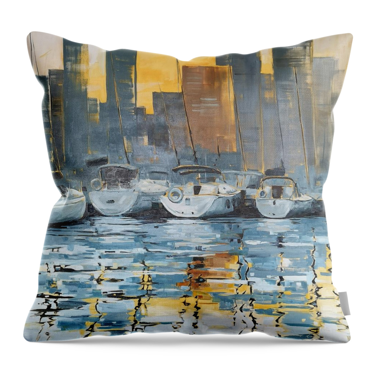 Harbour Throw Pillow featuring the painting Harbour by Sheila Romard