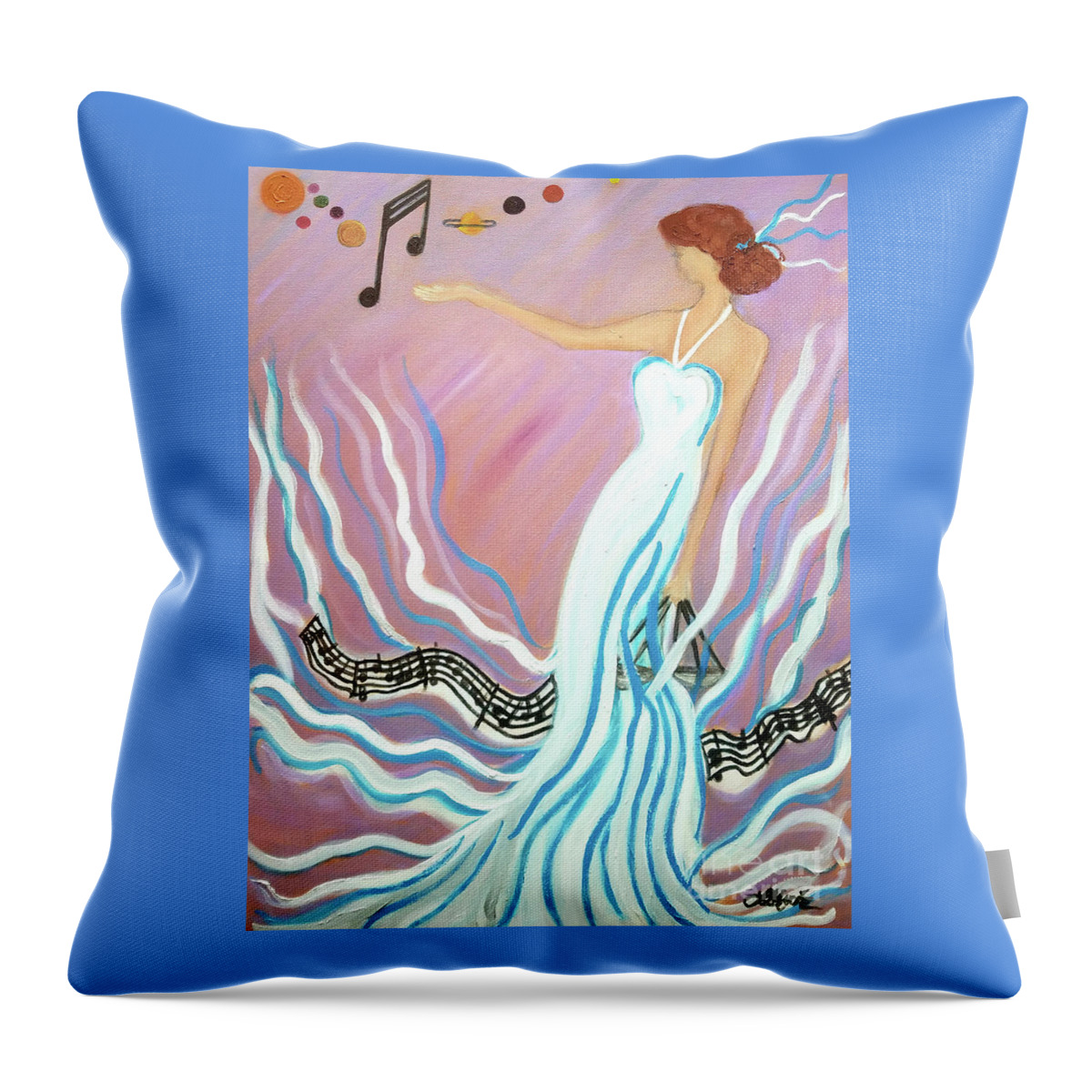 Music Throw Pillow featuring the painting Harmonic Law by Artist Linda Marie
