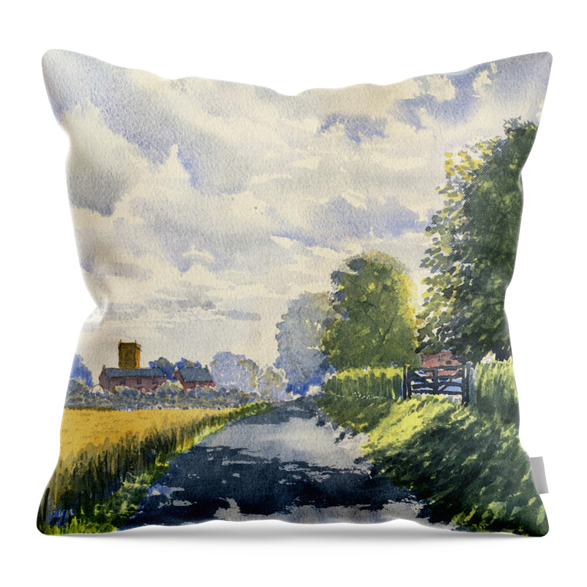 Watercolour Throw Pillow featuring the painting Harpham from Out Gate by Glenn Marshall
