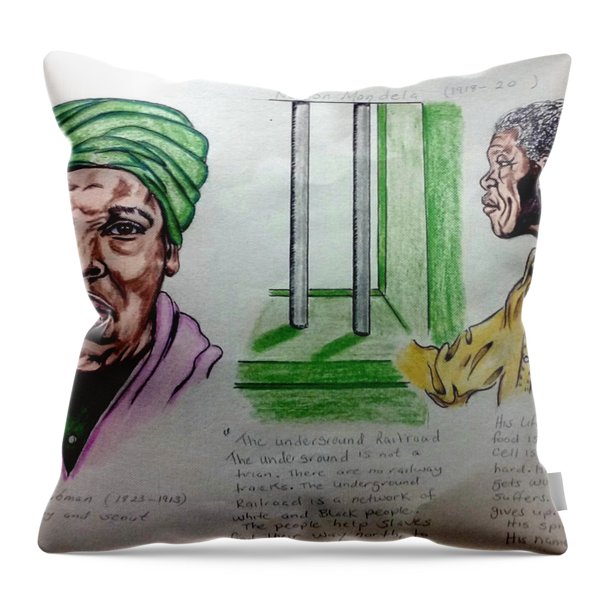 Black Art Throw Pillow featuring the drawing Harriet Tubman and Nelson Mandela by Joedee