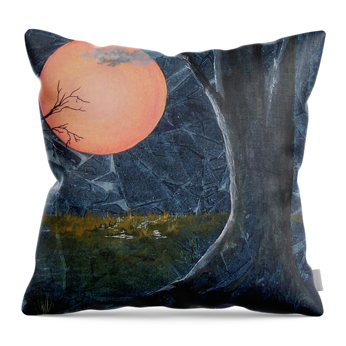 Moon Throw Pillow featuring the painting Harvest Moon - The Fields by Jackie Mueller-Jones