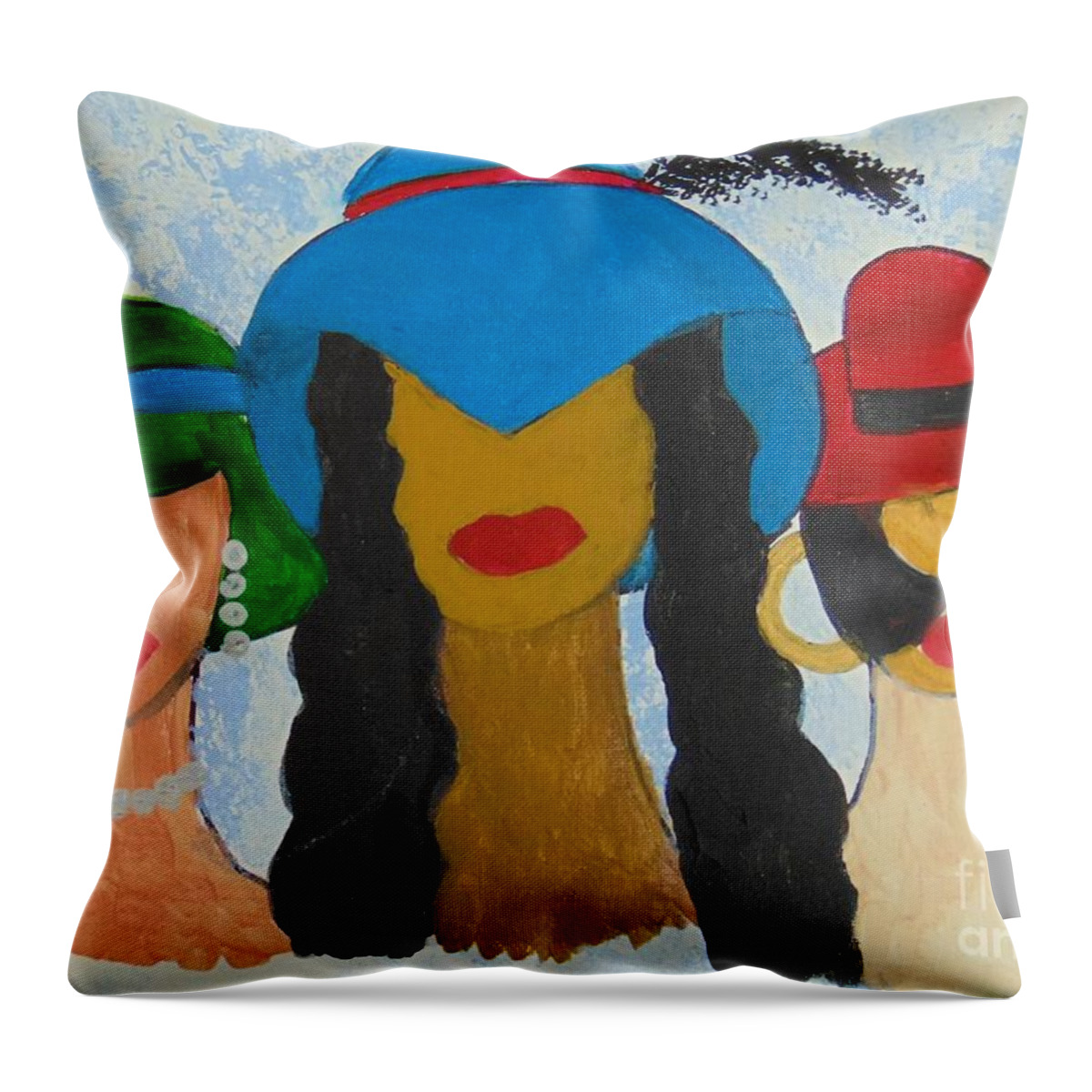 Women Throw Pillow featuring the painting Hats by Saundra Johnson