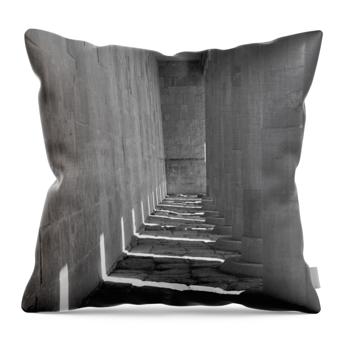 Architecture Throw Pillow featuring the mixed media Hatshepsut's Temple by Moira Law