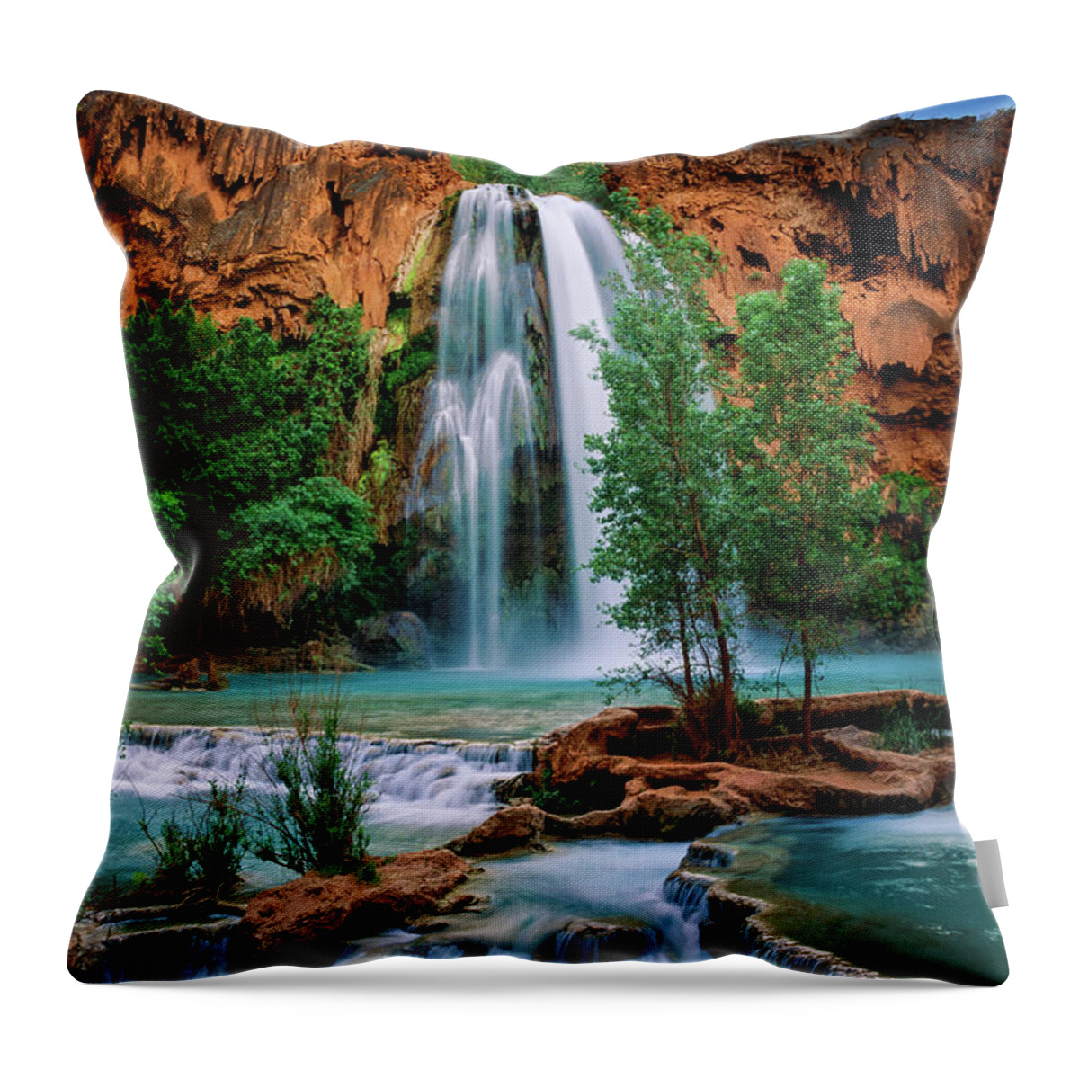 America Throw Pillow featuring the photograph Havasu Cascades by Inge Johnsson