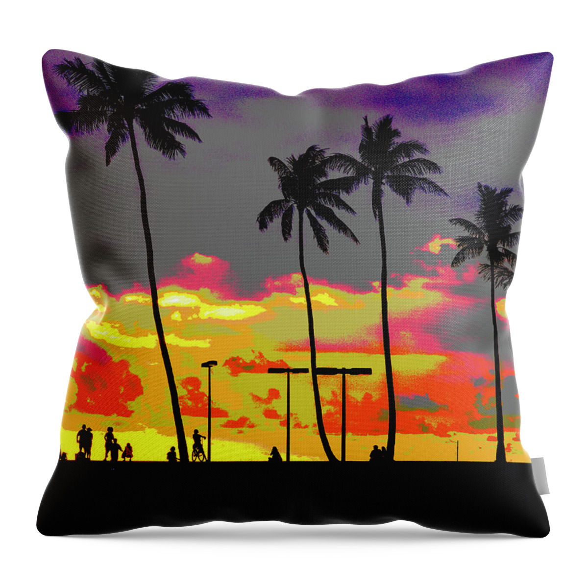 Hawaii Throw Pillow featuring the digital art Hawaiian Silhouettes Enhanced by David Desautel