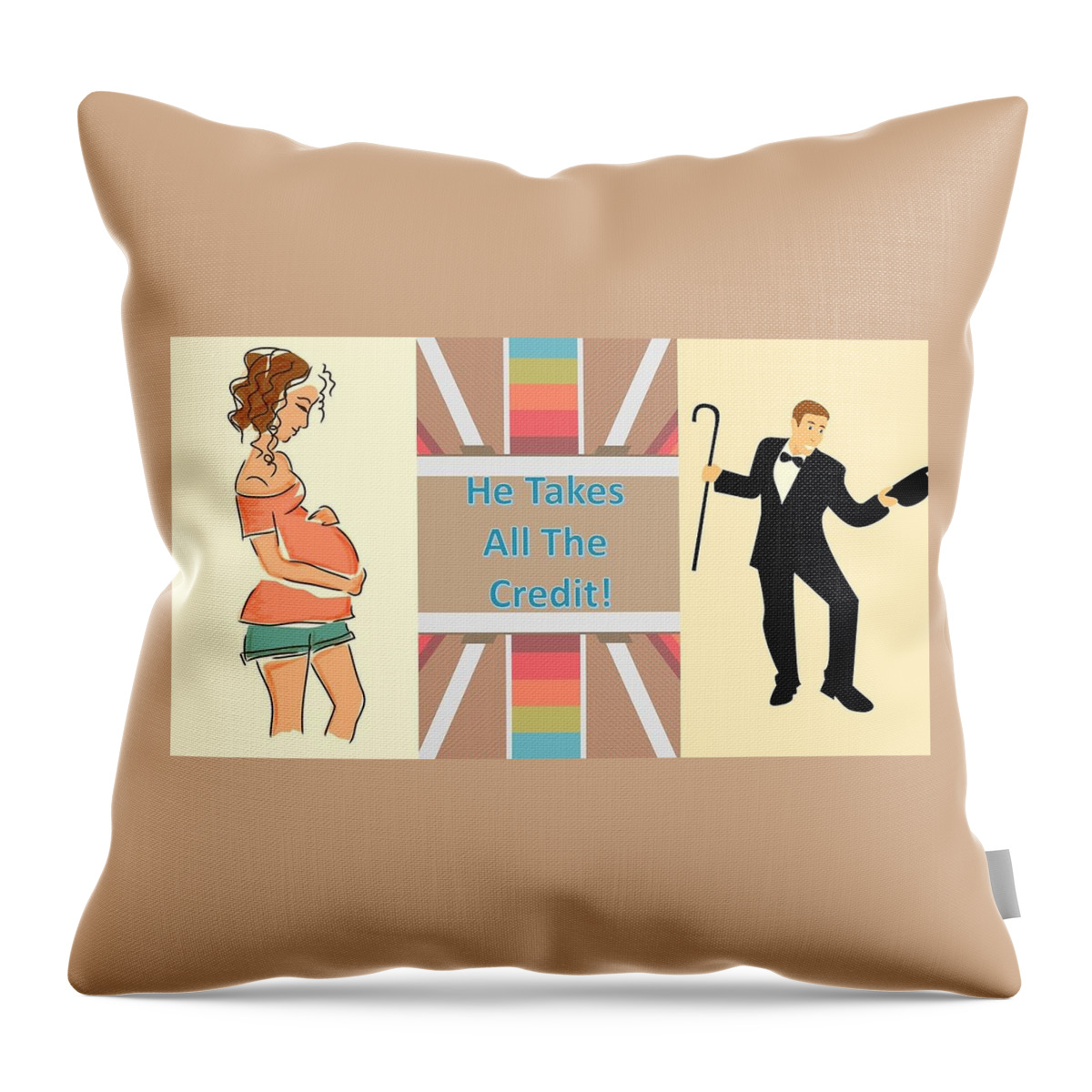 Pregnant Throw Pillow featuring the mixed media He Takes All The Credit by Nancy Ayanna Wyatt