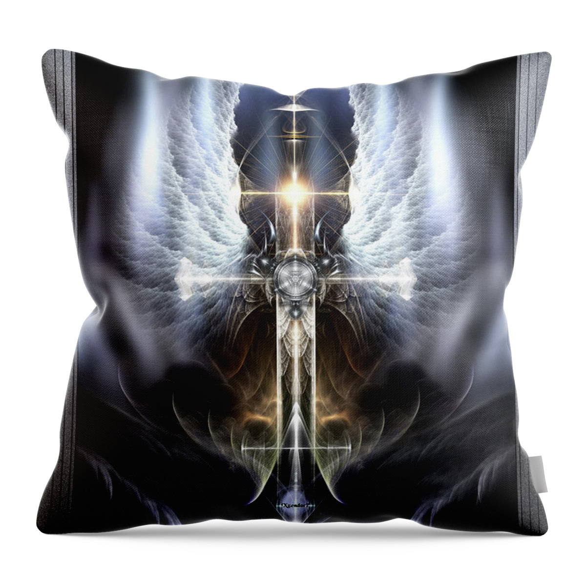 Heaven Throw Pillow featuring the digital art Heavenly Angel Wings Cross by Rolando Burbon