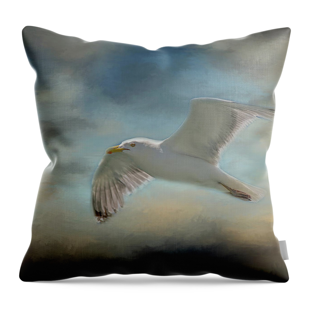 Seagull Throw Pillow featuring the photograph Heavenly Flight by Cathy Kovarik