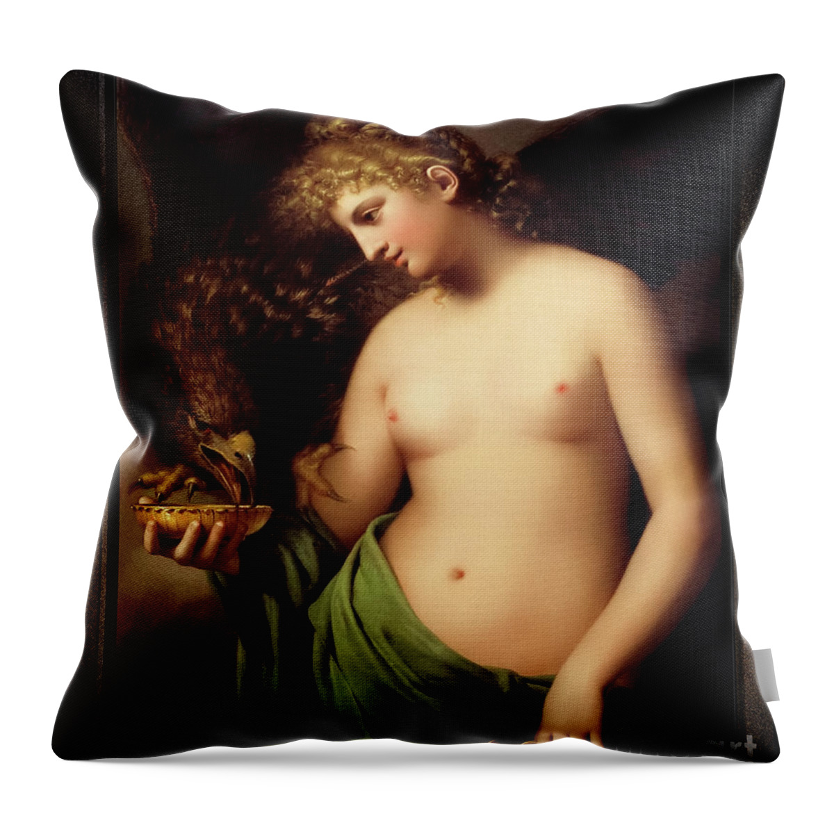 Hebe Throw Pillow featuring the painting Hebe Offering Cup to Jupiter by Gaspare Landi Fine Art Old Masters Reproduction by Rolando Burbon