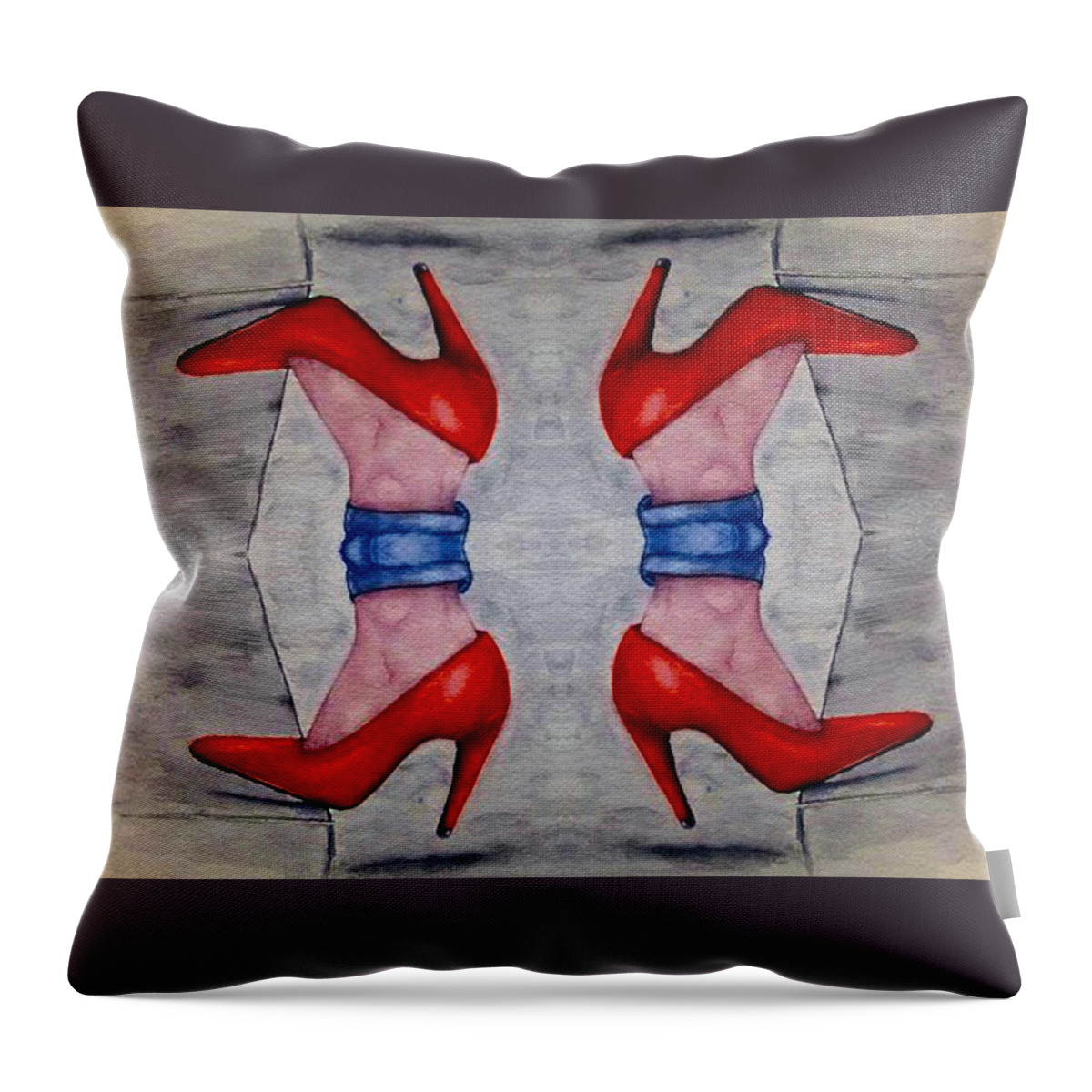 The Entranceway Throw Pillow featuring the mixed media Heels over Heels by Ronald Mills