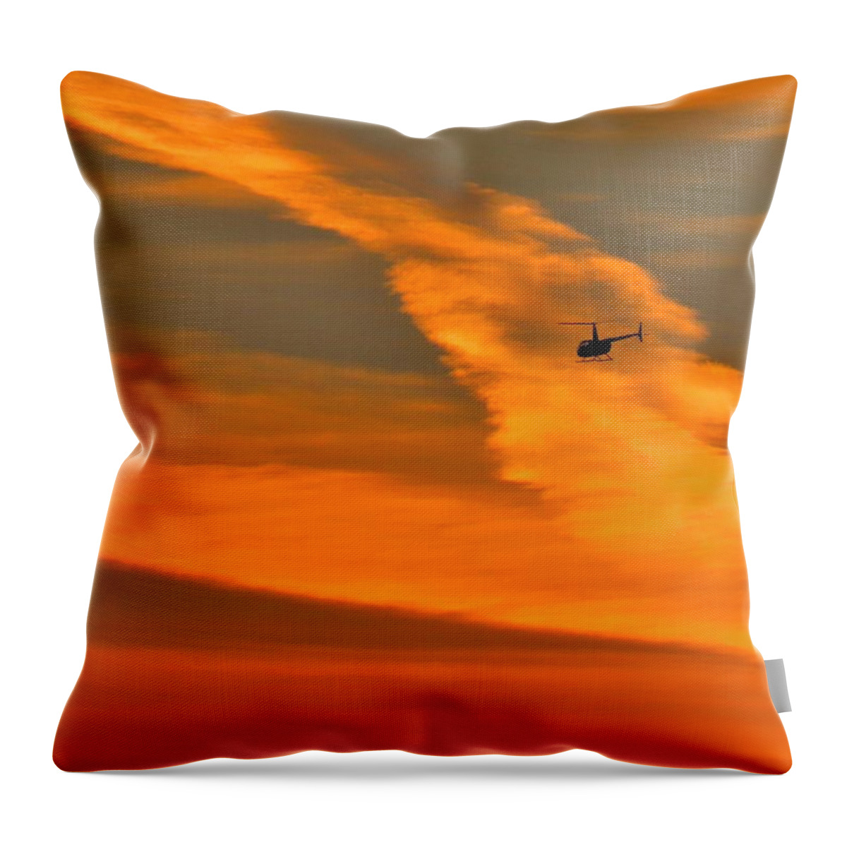 Helicopter Throw Pillow featuring the photograph Helicopter Approaching at Sunset by Linda Stern
