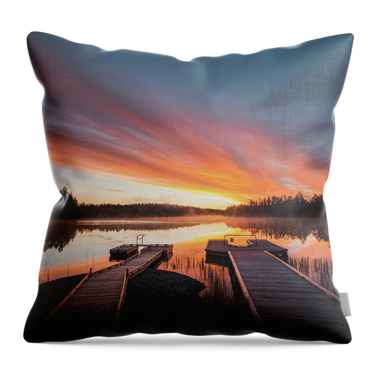 Lake Jatkonjärvi Throw Pillow featuring the photograph Hell on a Finnish lake by Vaclav Sonnek
