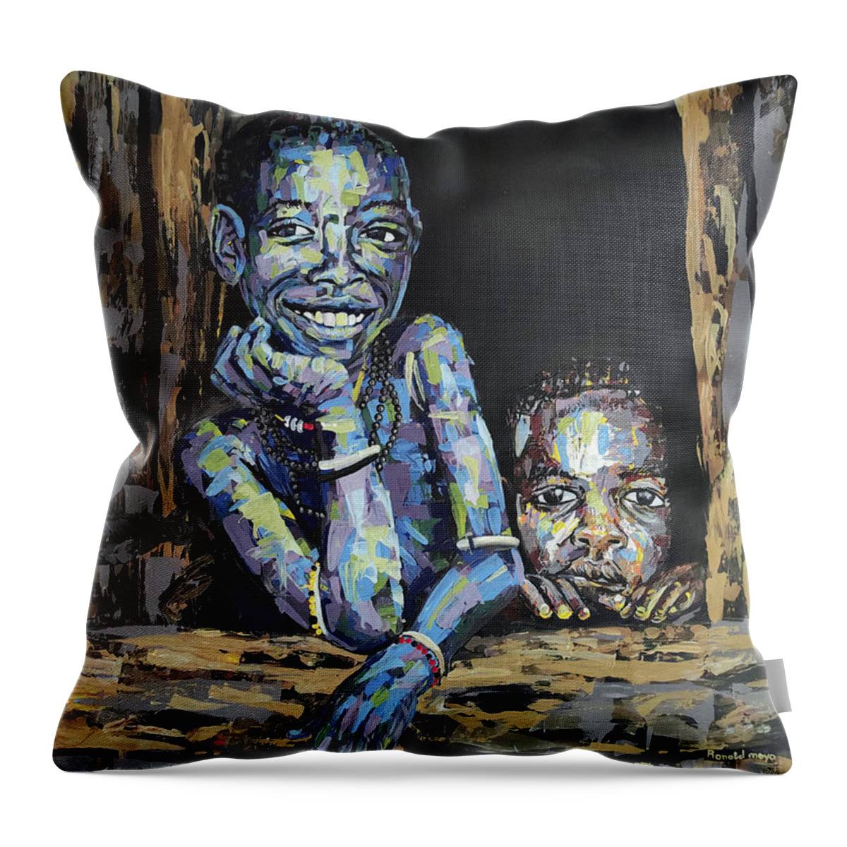  Throw Pillow featuring the painting Hello Stranger by Ronnie Moyo