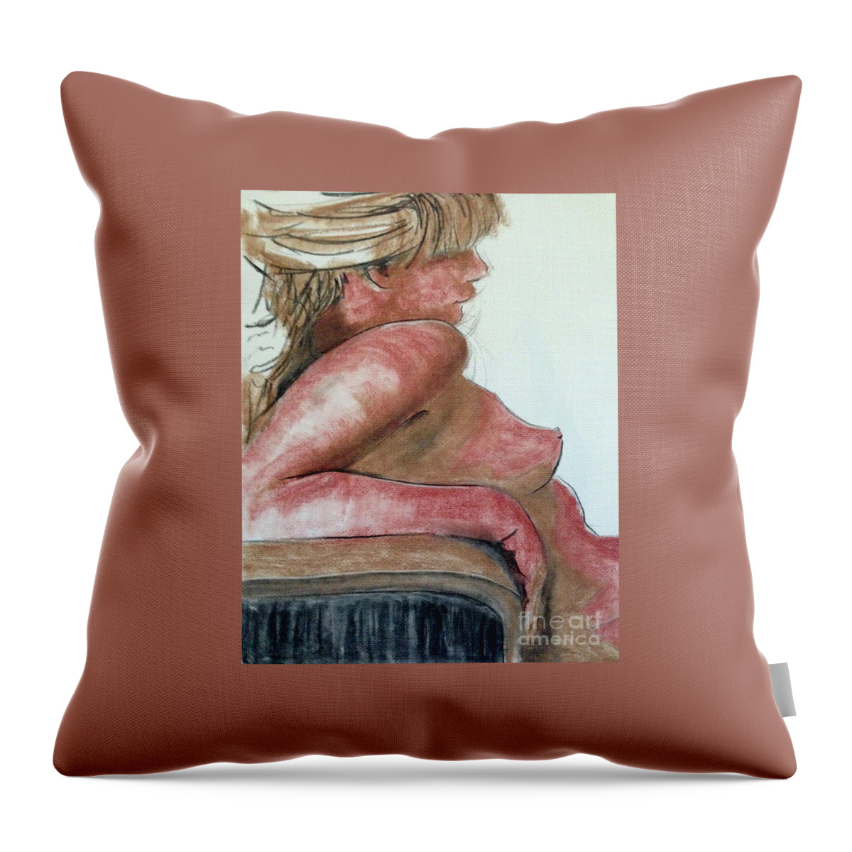 Life Drawing Throw Pillow featuring the drawing Her Bangs by PJ Kirk