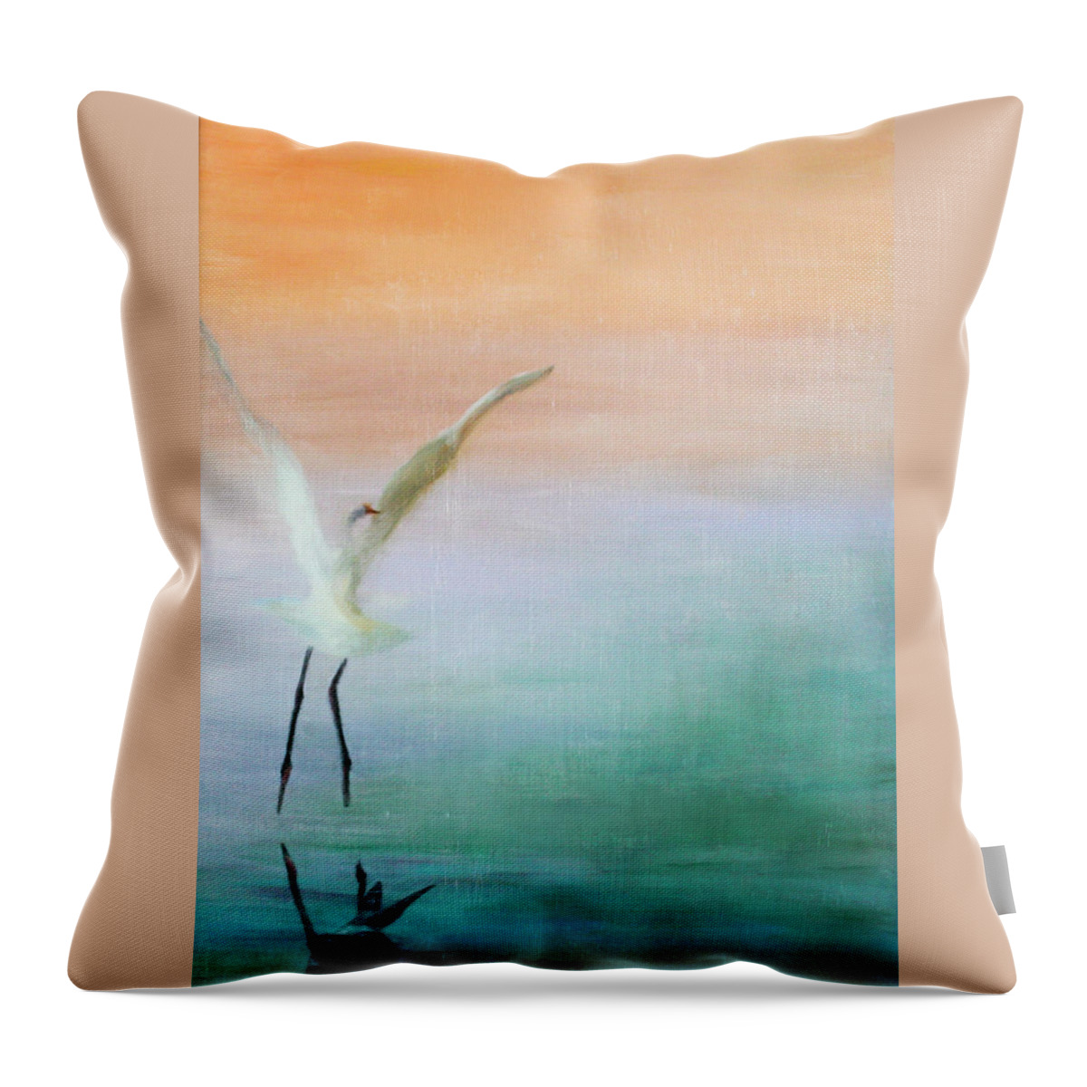 Heron Throw Pillow featuring the painting Heron Landing by Tracy Hutchinson