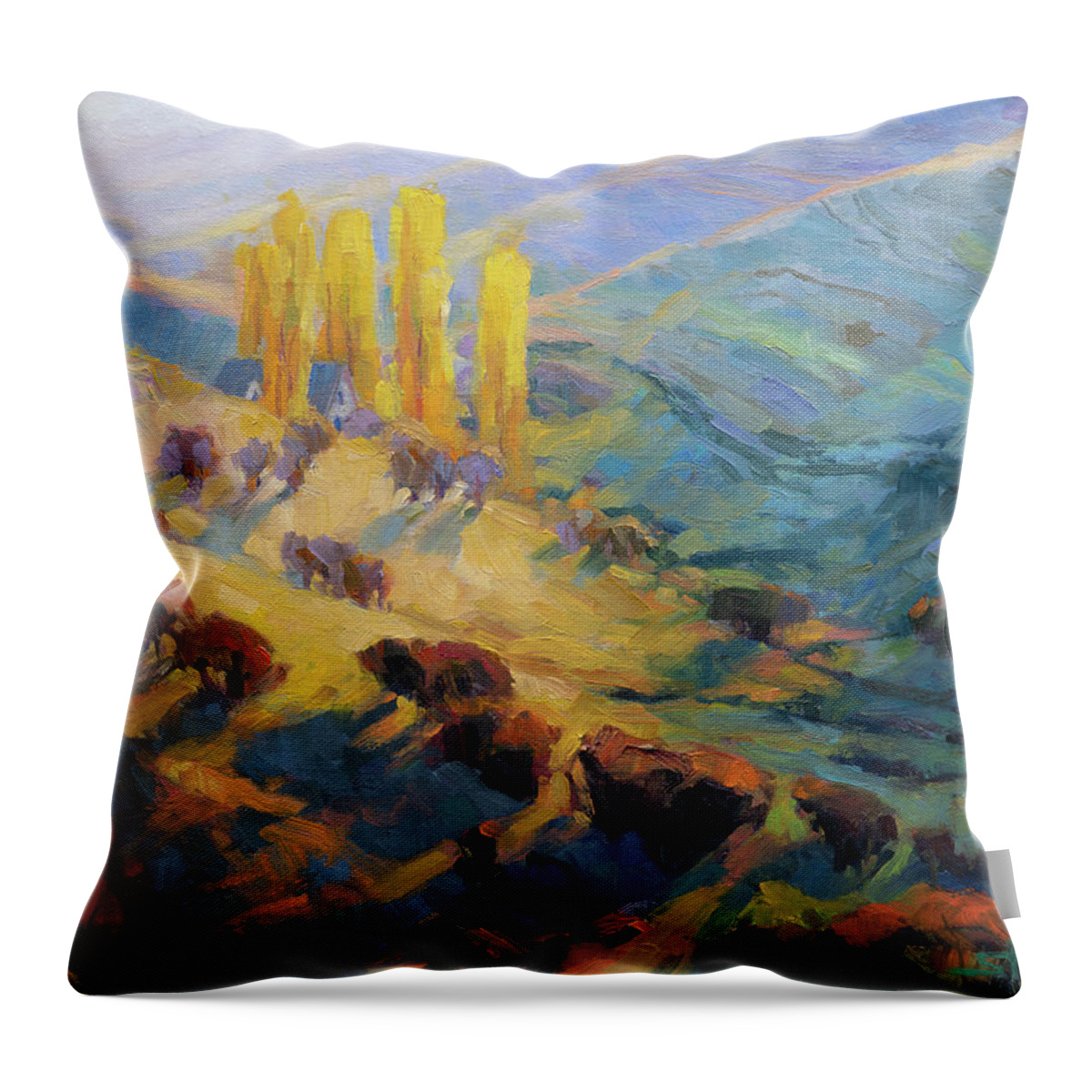 Landscape Throw Pillow featuring the painting Hidden Homestead by Steve Henderson