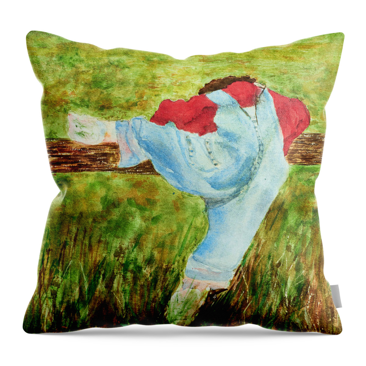 Art - Watercolor Throw Pillow featuring the painting Hide and Seek Watercolor painting by Sher Nasser