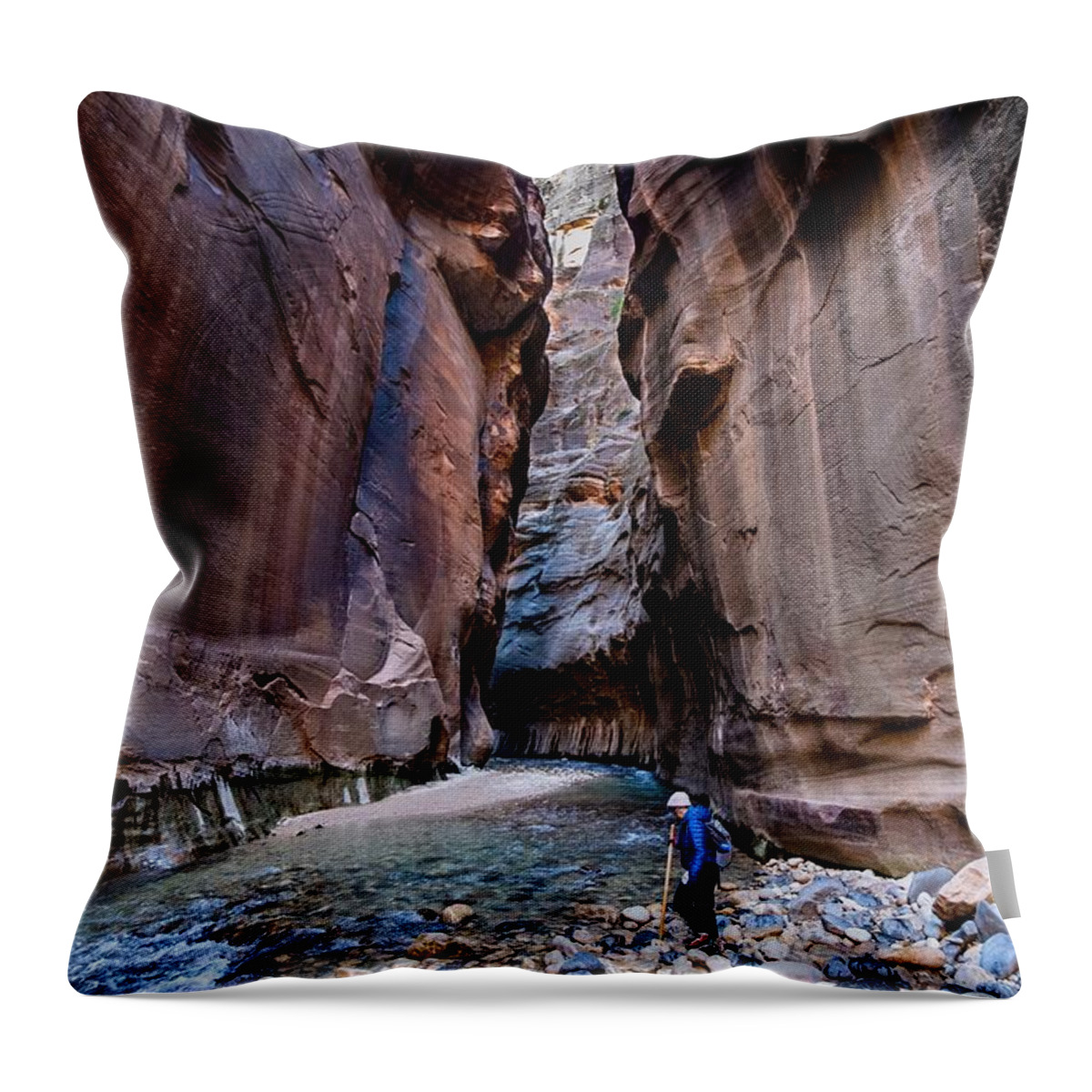 Hiking Throw Pillow featuring the photograph Hiking the Narrows II by Stephen Sloan