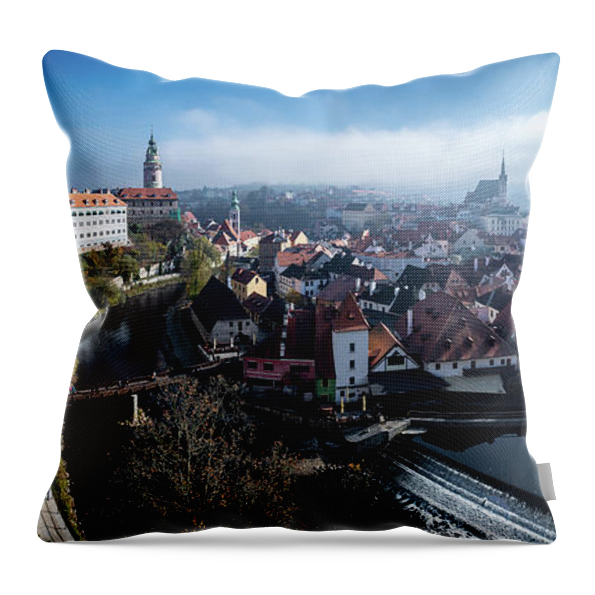 Czech Republic Throw Pillow featuring the photograph Historic City Of Cesky Krumlov In The Czech Republic In Europe by Andreas Berthold