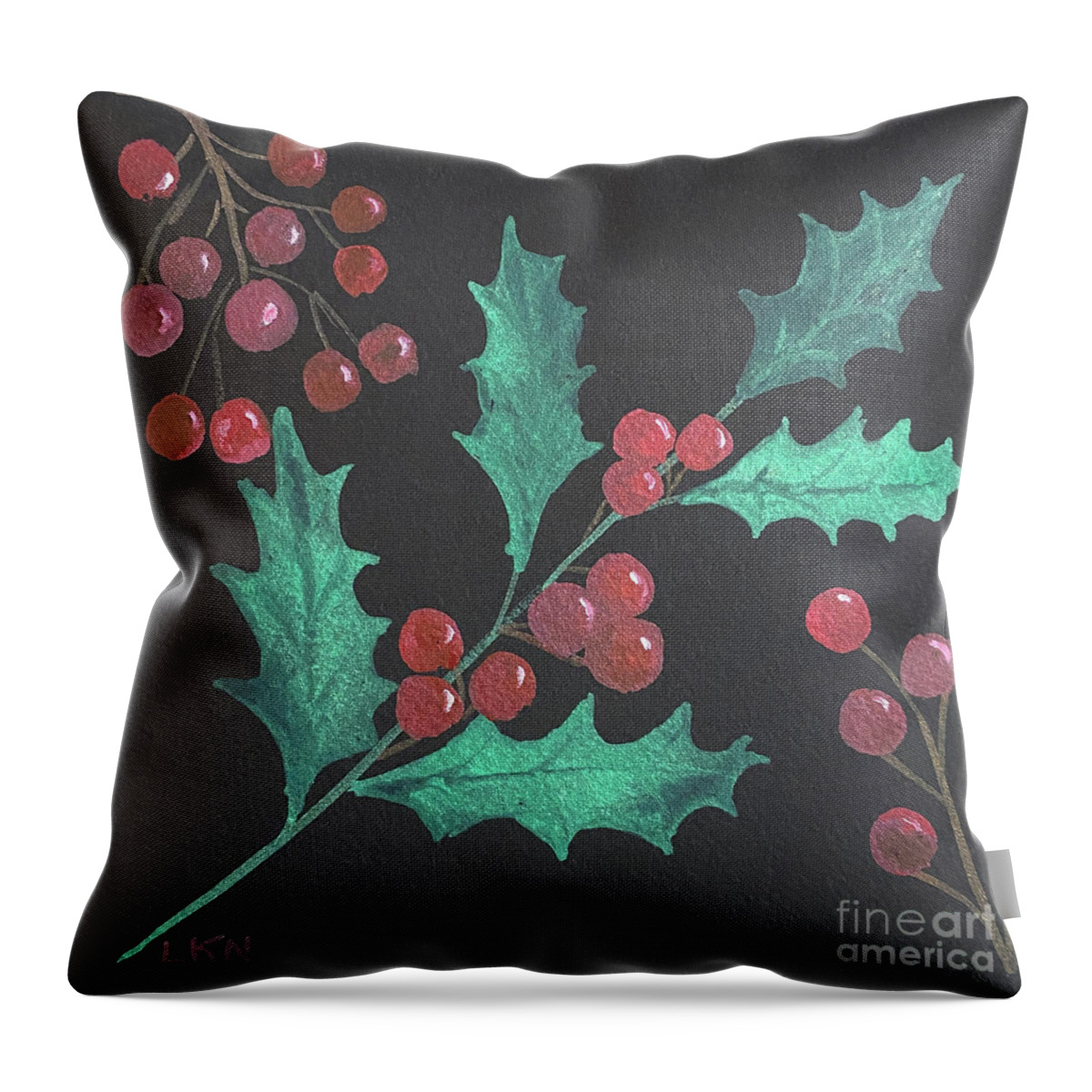Holly Throw Pillow featuring the painting Holly and Berries by Lisa Neuman