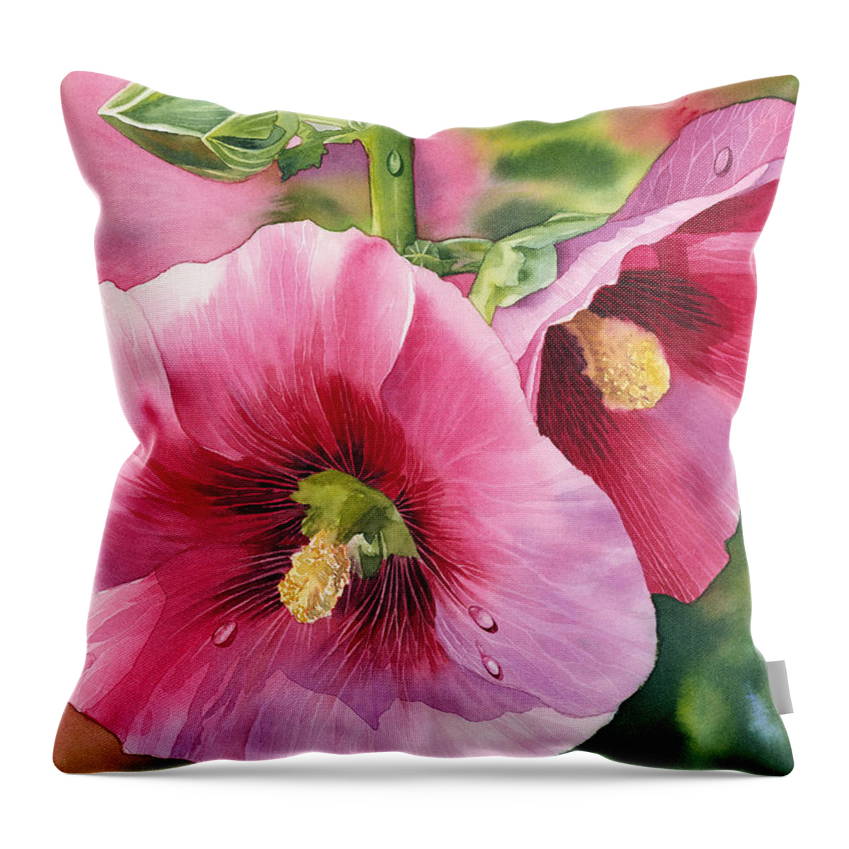 Hollyhock Throw Pillow featuring the painting Hollyhock by Espero Art