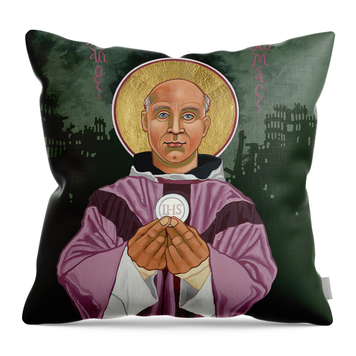 Holy Prophet Thomas Merton Throw Pillow featuring the painting Holy Prophet Thomas Merton - Gaudete Christus est natus 331 by William Hart McNichols