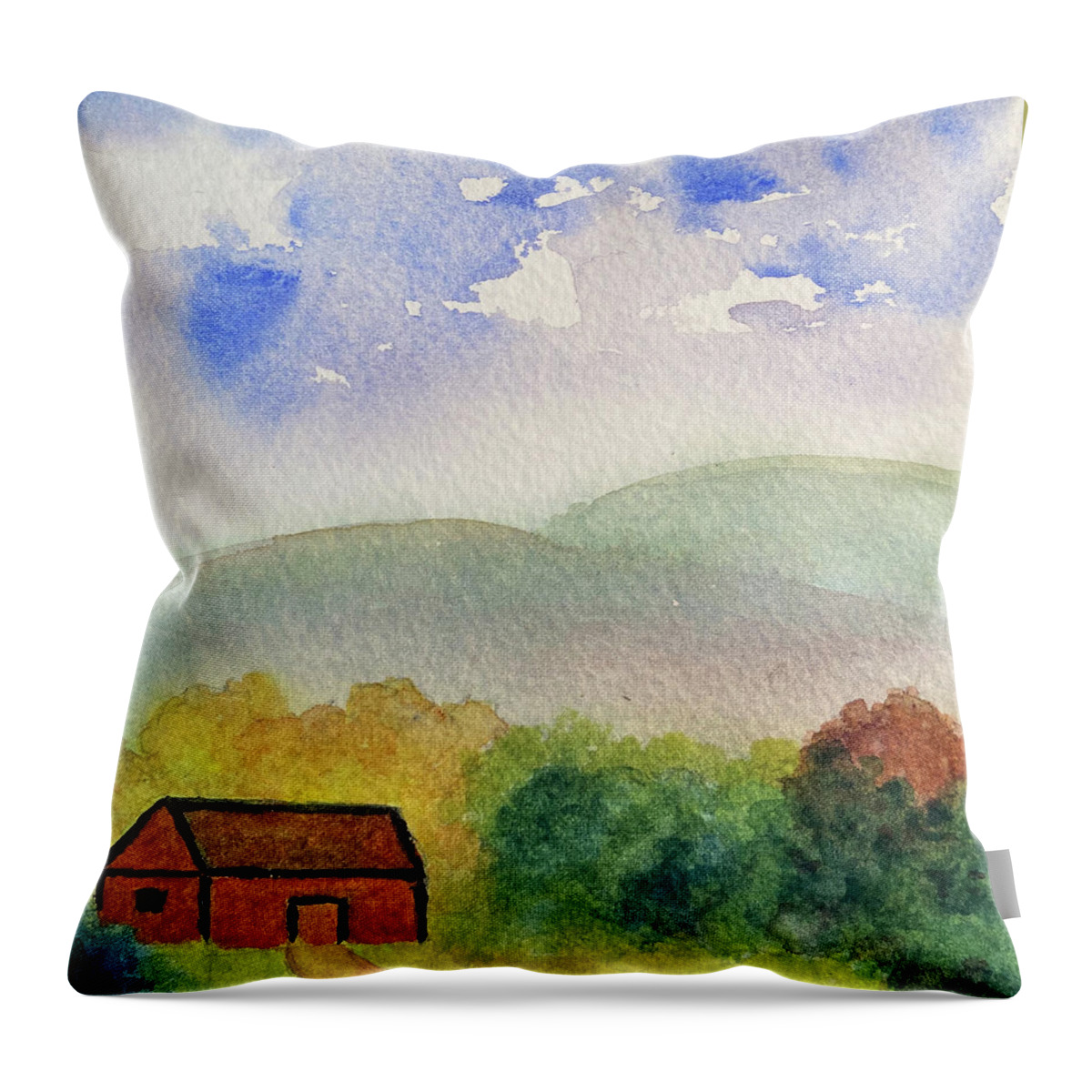 Berkshires Throw Pillow featuring the painting Home Tucked Into Hill by Anne Katzeff