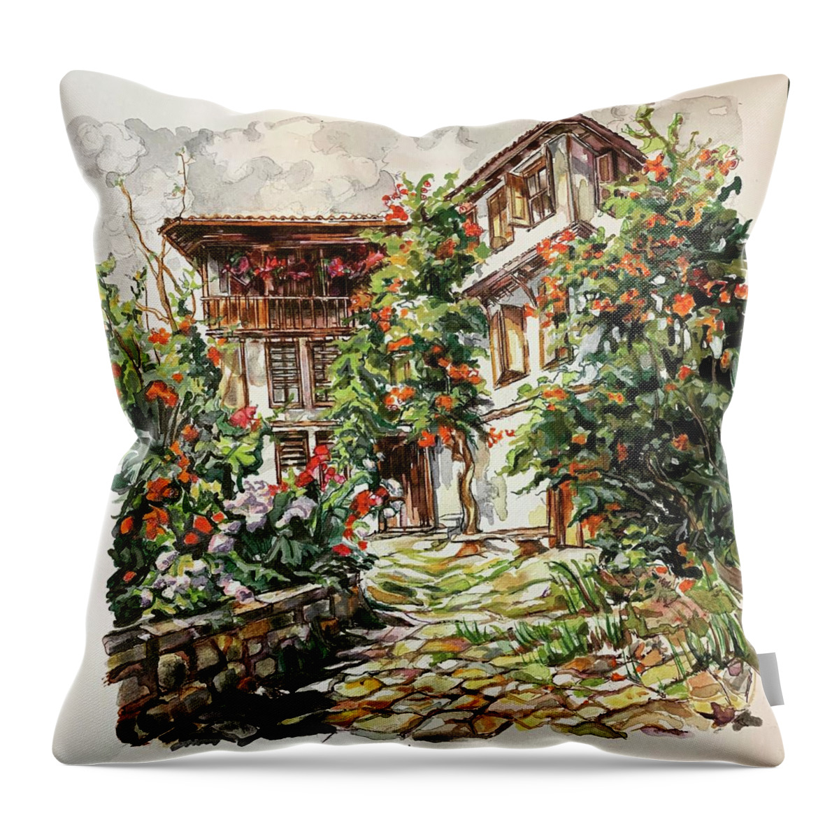 Outside Throw Pillow featuring the painting Homestead by Try Cheatham