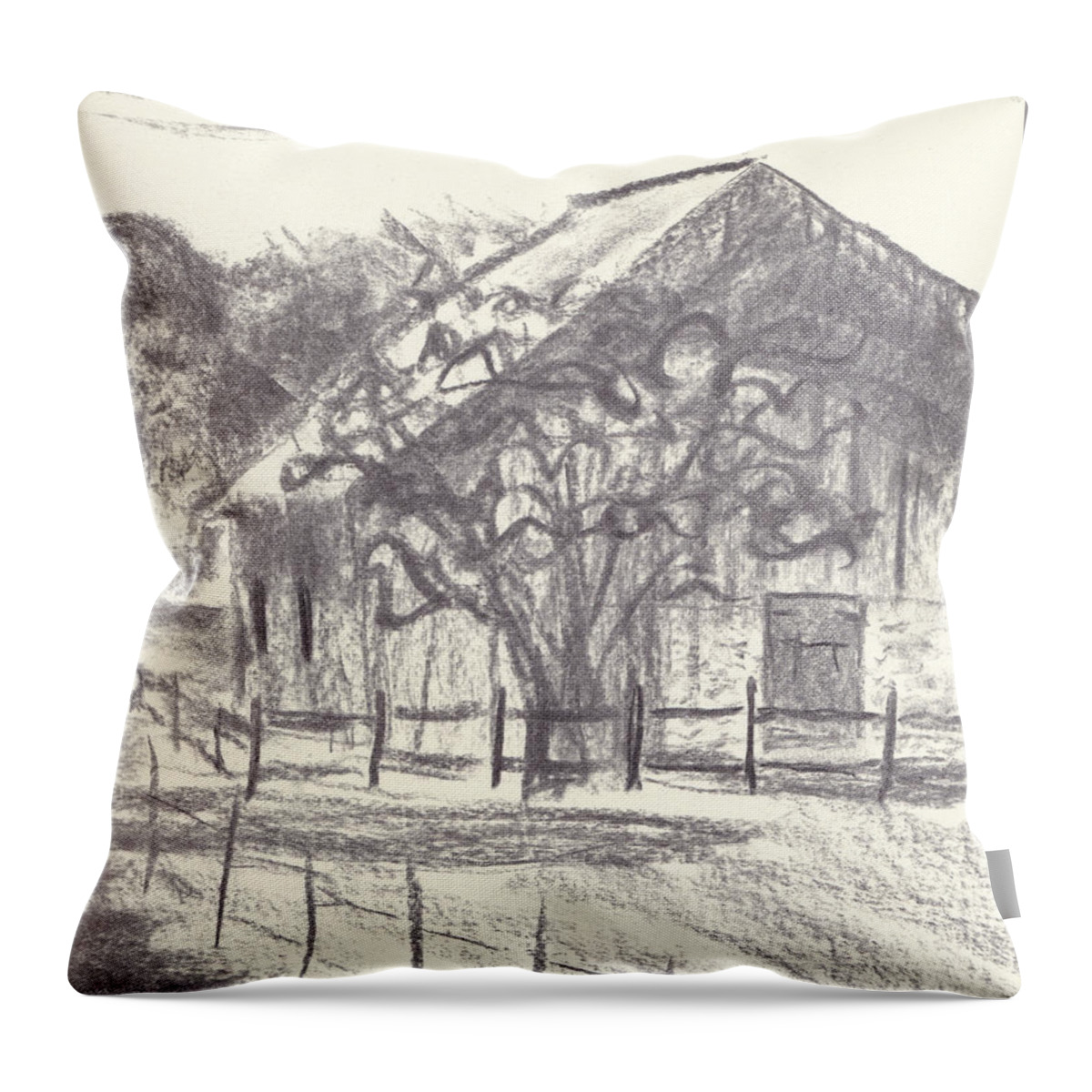 Maryland Throw Pillow featuring the drawing Stable on Whitehall Road by Mike Robinson