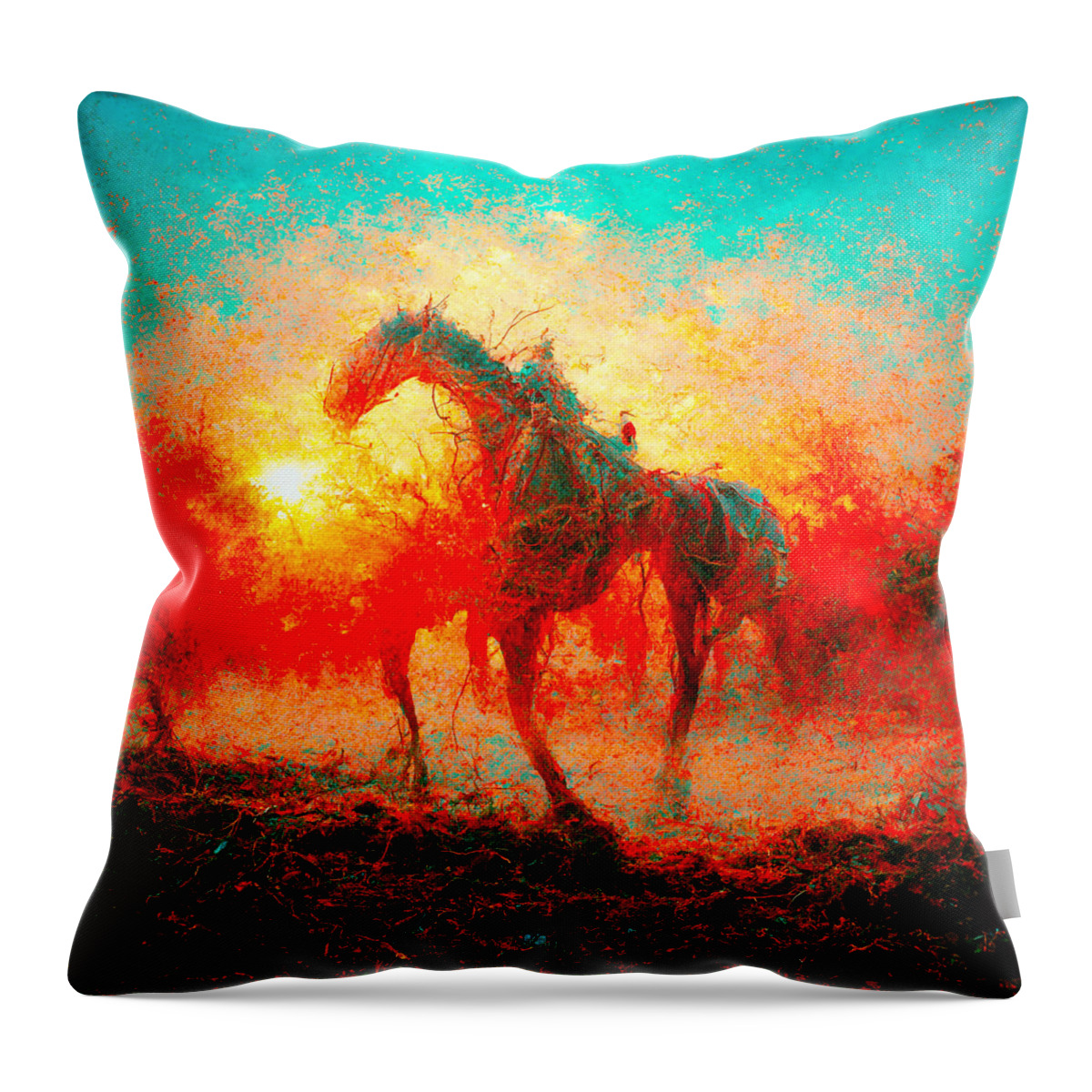 Horse Throw Pillow featuring the digital art Horses #3 by Craig Boehman