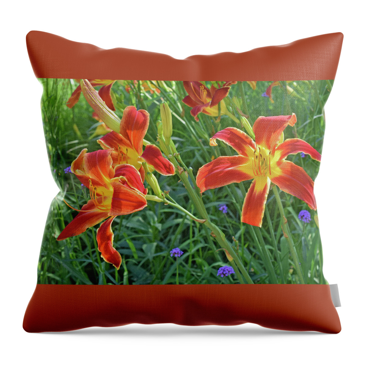 Daylilies Throw Pillow featuring the photograph Hot July Field of Daylilies by Janis Senungetuk