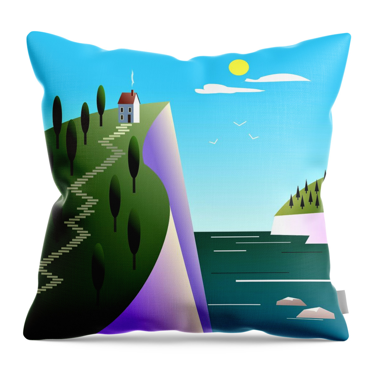 House Throw Pillow featuring the digital art House at the edge of the cliff by Fatline Graphic Art