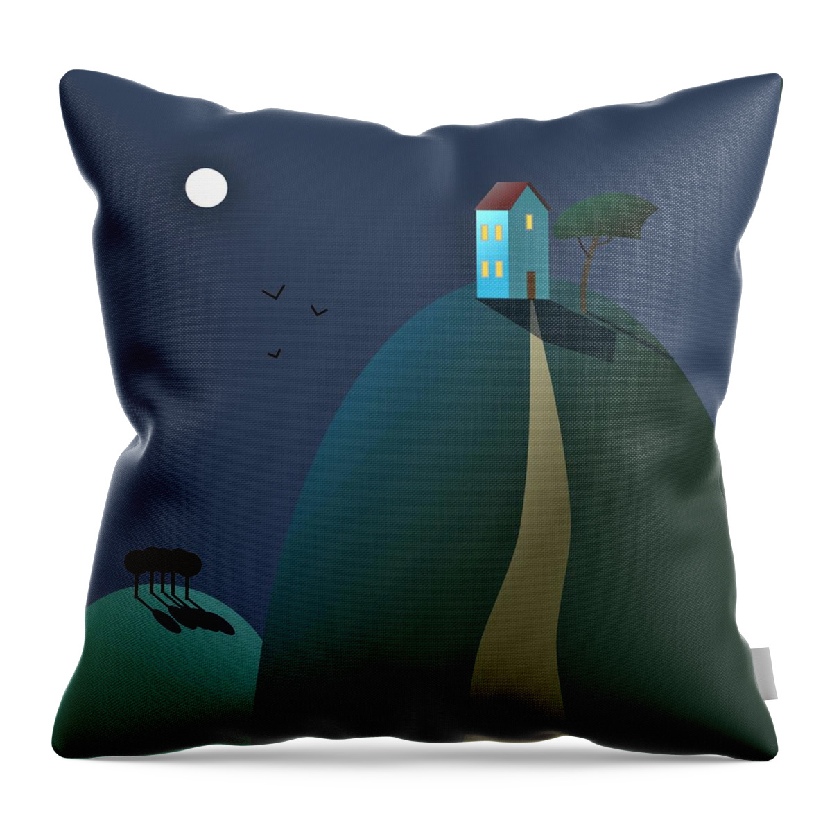 Landscape Throw Pillow featuring the digital art House at the top of the hill by Fatline Graphic Art