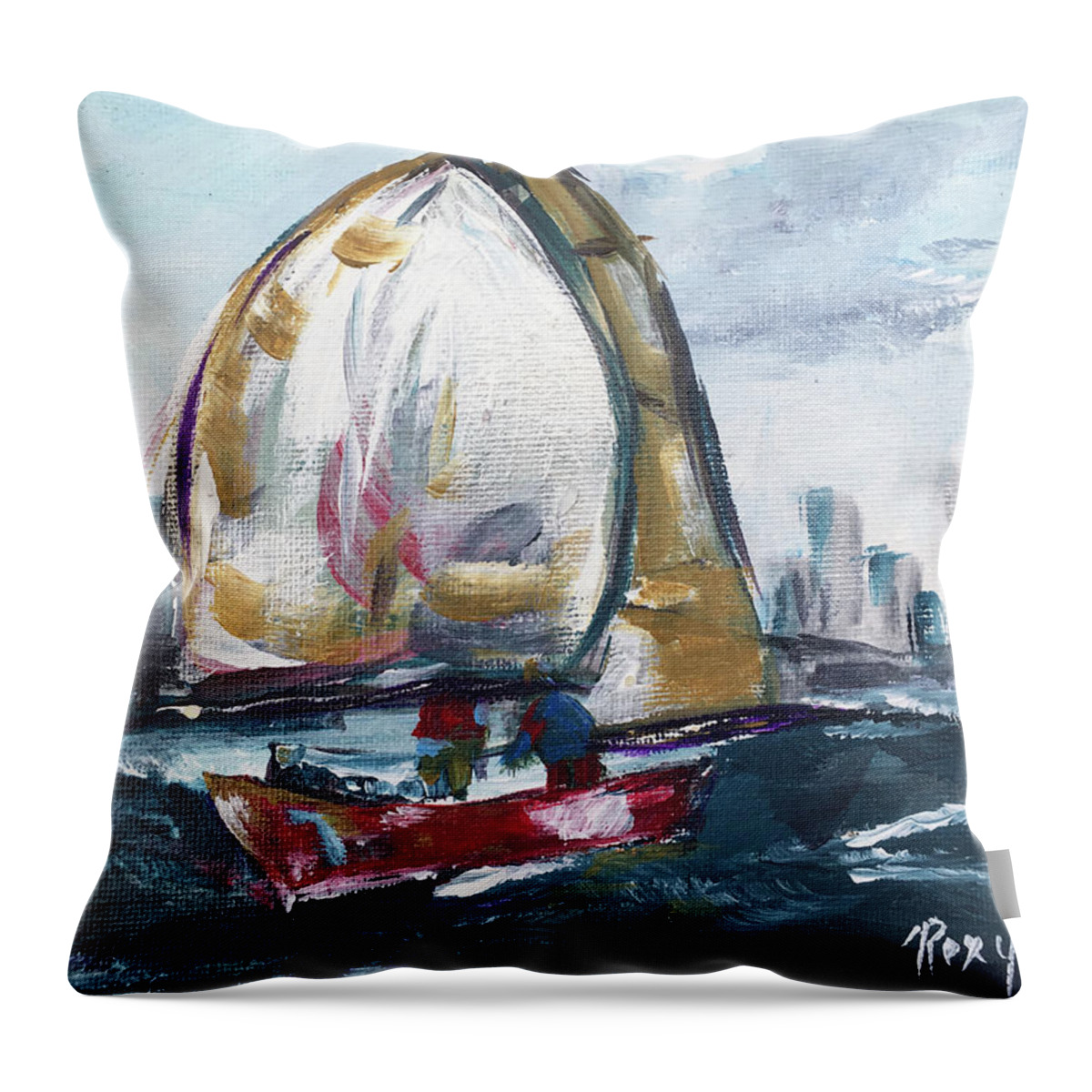 Big Sail Throw Pillow featuring the painting Hudson Sailing by Roxy Rich