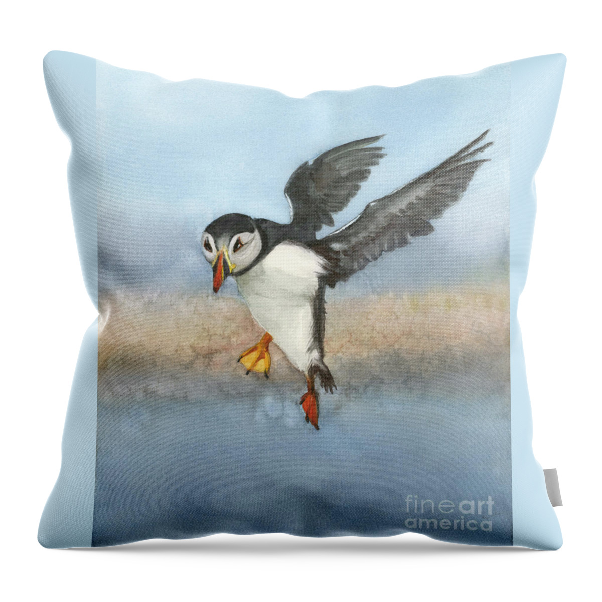 Bird Throw Pillow featuring the painting Huffing and Puffin by Vicki B Littell