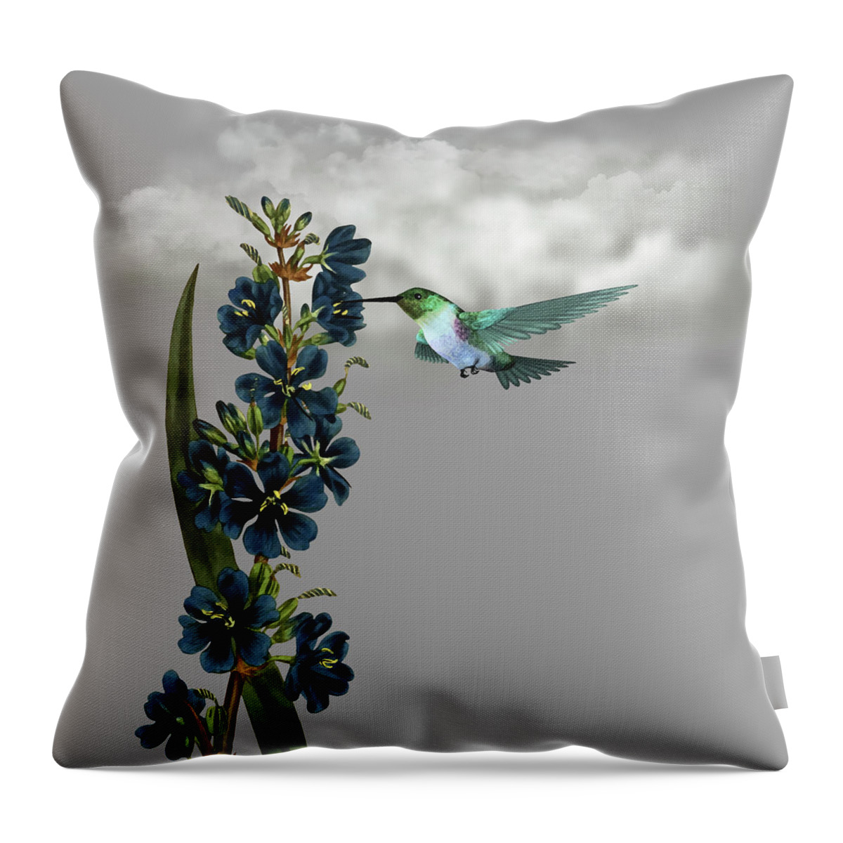 Hummingbird Throw Pillow featuring the digital art Hummingbird in the Garden Pane 1 by David Dehner