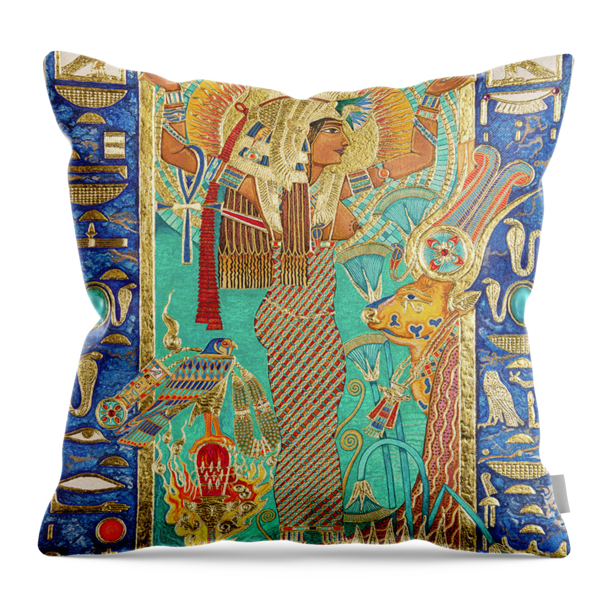 Hwt-her Throw Pillow featuring the mixed media Hwt-Her Mistress of the Sky by Ptahmassu Nofra-Uaa