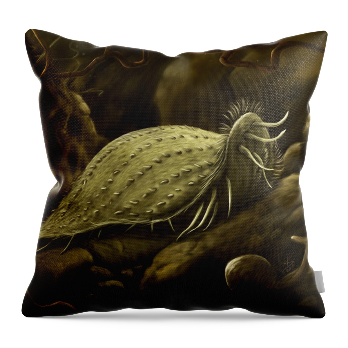 Protozoa Throw Pillow featuring the digital art Hypotrich ciliate by Kate Solbakk