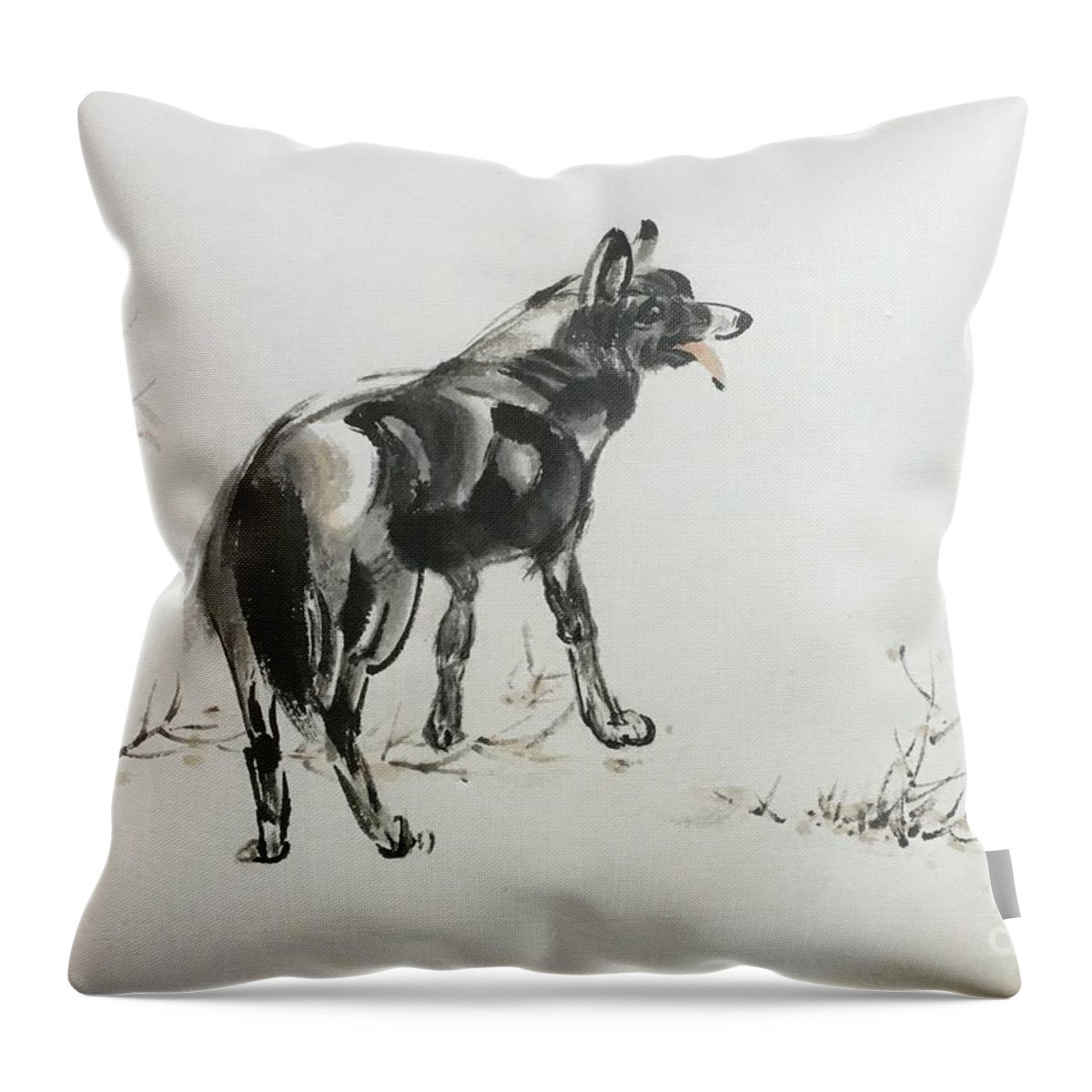 Dog Portrait Throw Pillow featuring the painting I Am Happy Here by Carmen Lam