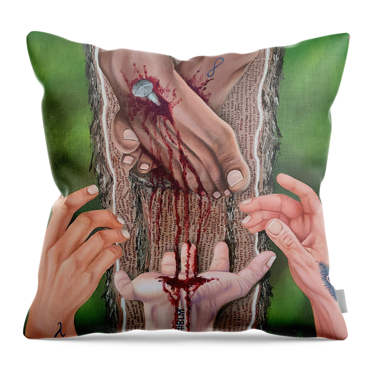 Social Awareness Throw Pillow featuring the painting I Am My Brother's Keeper by Vic Ritchey