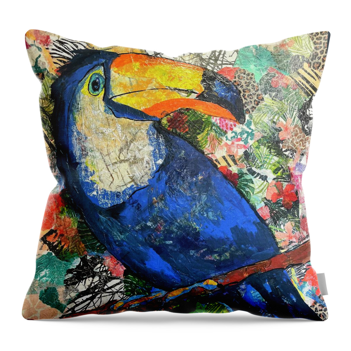Jungle Birds Throw Pillow featuring the painting I can, you can, toucan by Elaine Elliott