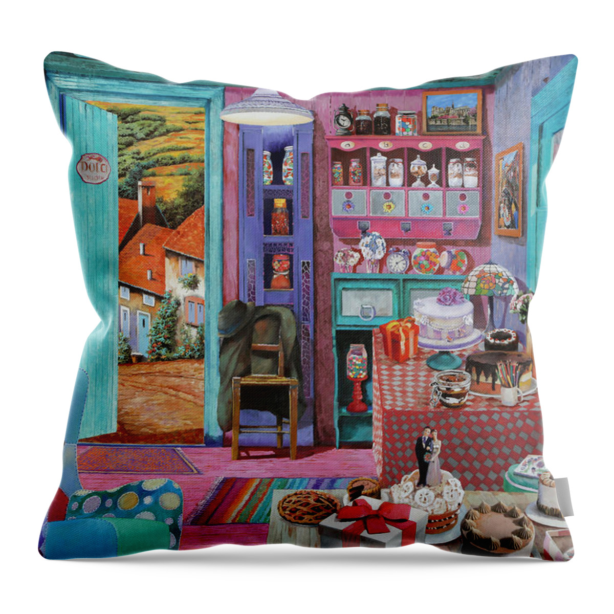Cakes Throw Pillow featuring the painting I Dolci by Guido Borelli