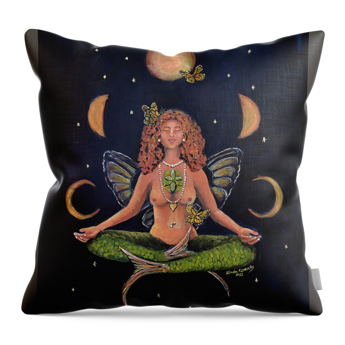 Heart Chakra Throw Pillow featuring the painting I Face My Shadows With an Open Heart by Linda Queally