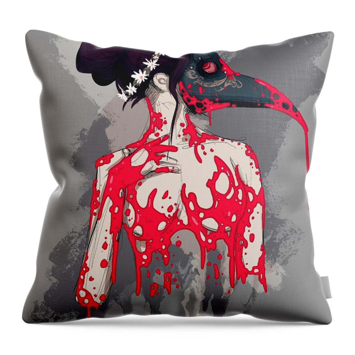 Plague Doctor Throw Pillow featuring the drawing I Hope You Suffer by Ludwig Van Bacon